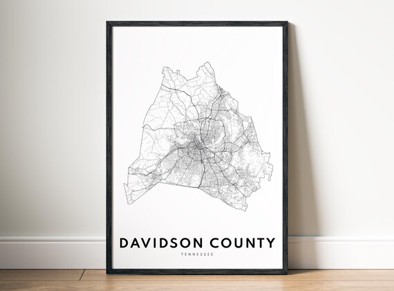 Davidson County Tn Map Print Tennessee Poster Black And White
