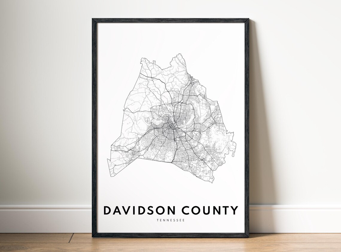 Davidson County Tn Map Print Tennessee Poster Black And White