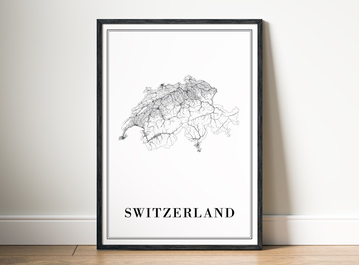 Switzerland Country Outline Minimalist Travel Map Wall Poster