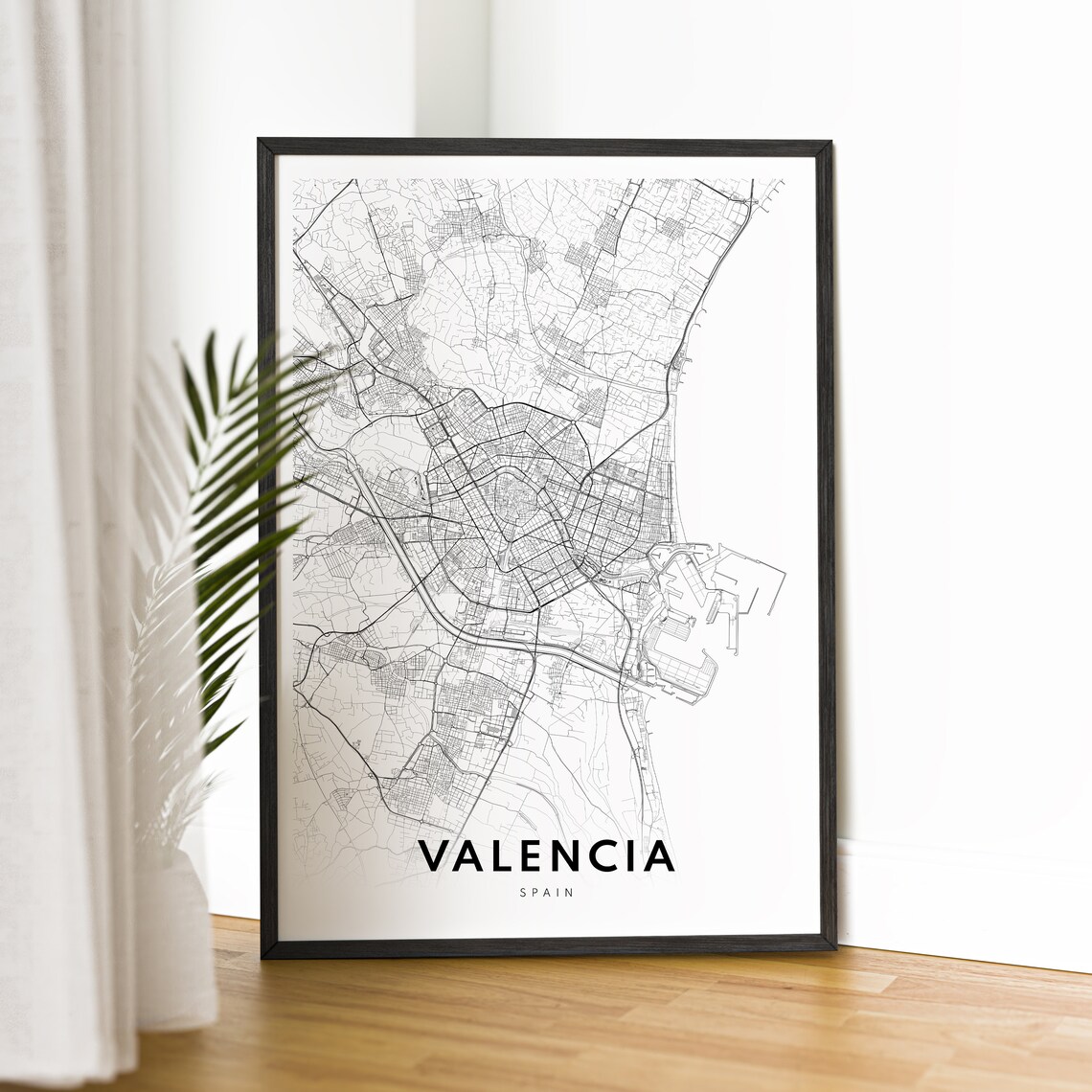 Valencia Map Black And White Travel Poster - Image 2