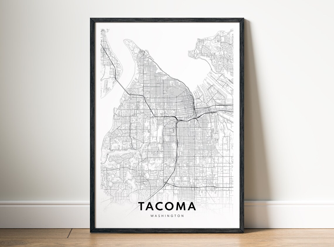Minimalist Tacoma Washington Black and White Street Map Poster