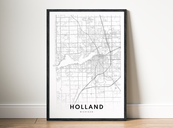 Holland Map Print Michigan Poster Black And White Art Sketch