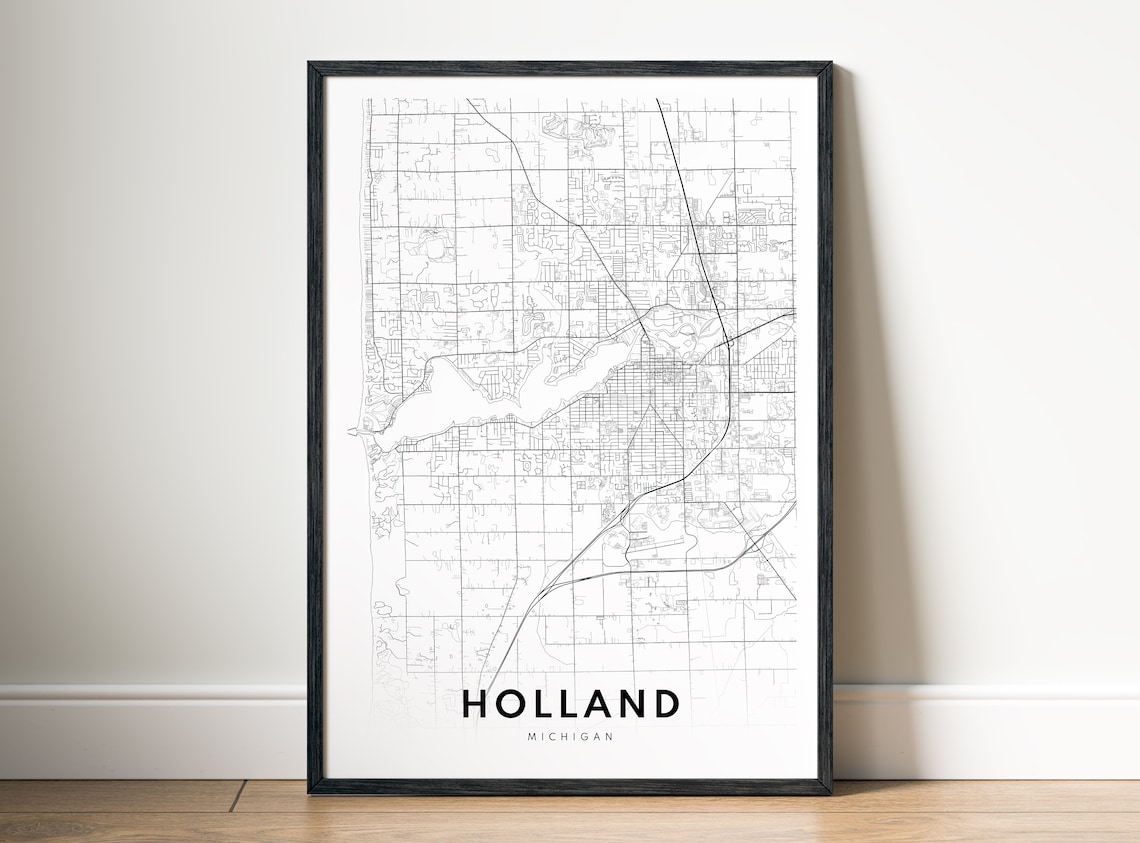 Holland Map Print Michigan Poster Black And White Art Sketch