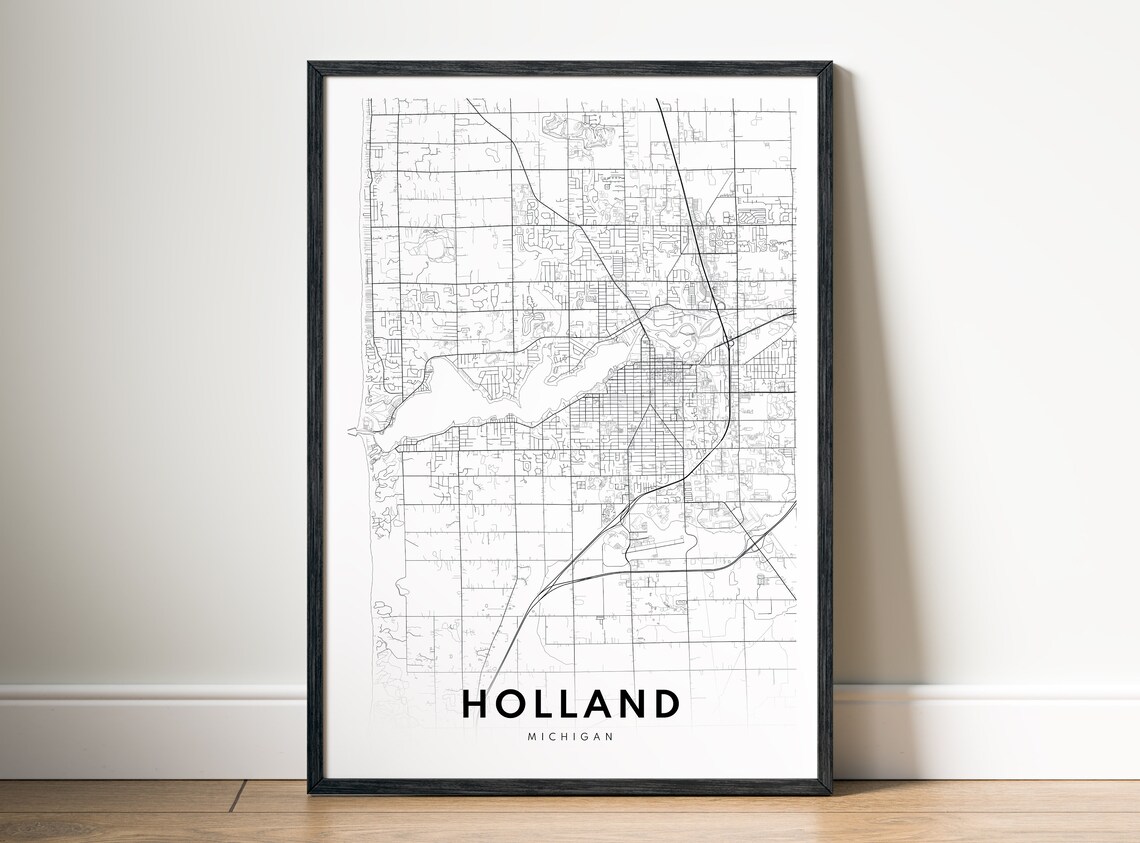 Holland Michigan City Map Black White Minimalist Line Art Poster