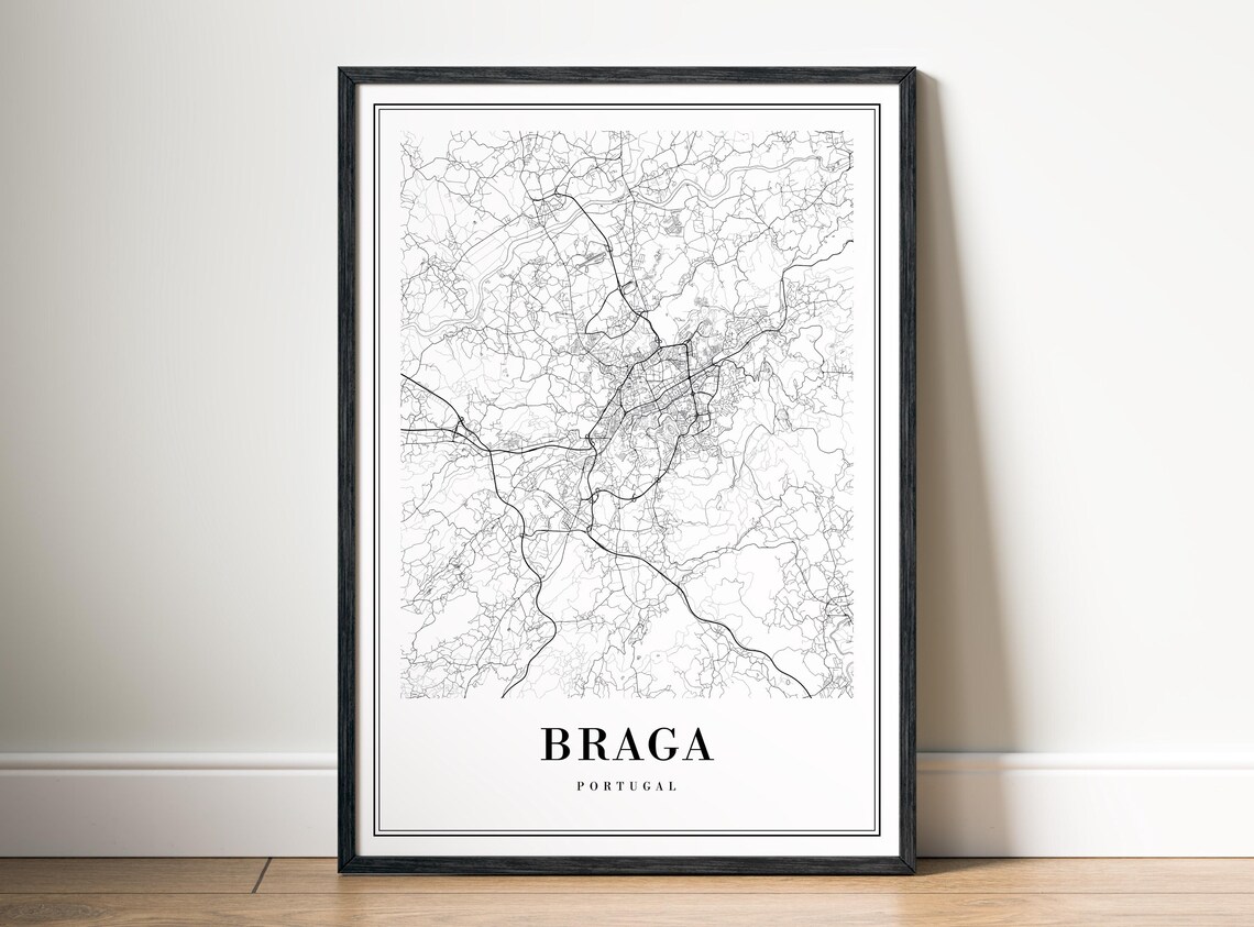 Braga Portugal Black And White Minimalist City Map Line Art Poster - Image 5
