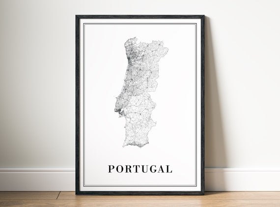 Portugal Map Poster, Black And White Travel Map