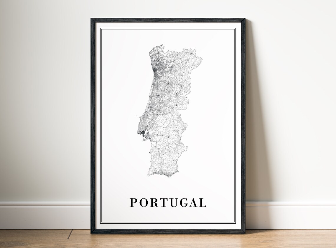 Portugal Map Poster, Black And White Travel Map