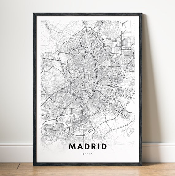 Madrid Spain Map Print, Black And White Travel Poster