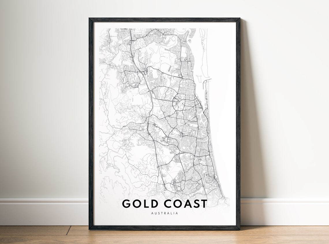 Minimalist Gold Coast Australia Black and White Street Map Poster - Image 4