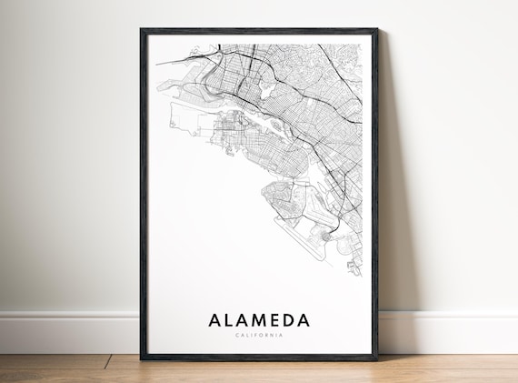 Alameda Ca Map Print Black And White City Posteralameda Minimalist Wall Art