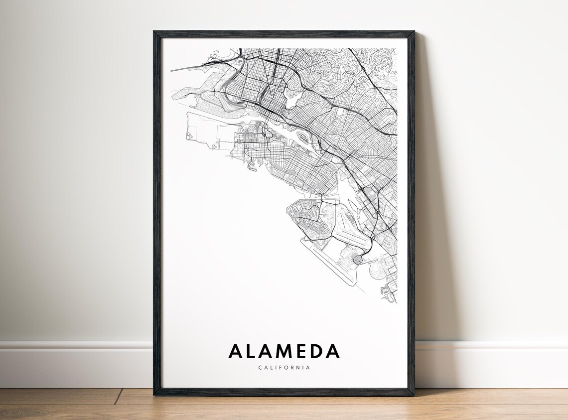 Alameda Ca Map Print Black And White City Posteralameda Minimalist Wall Art