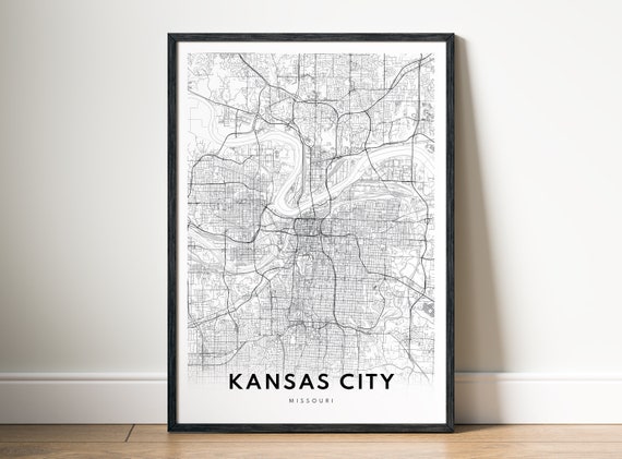Kansas City Black and White Map Art Print