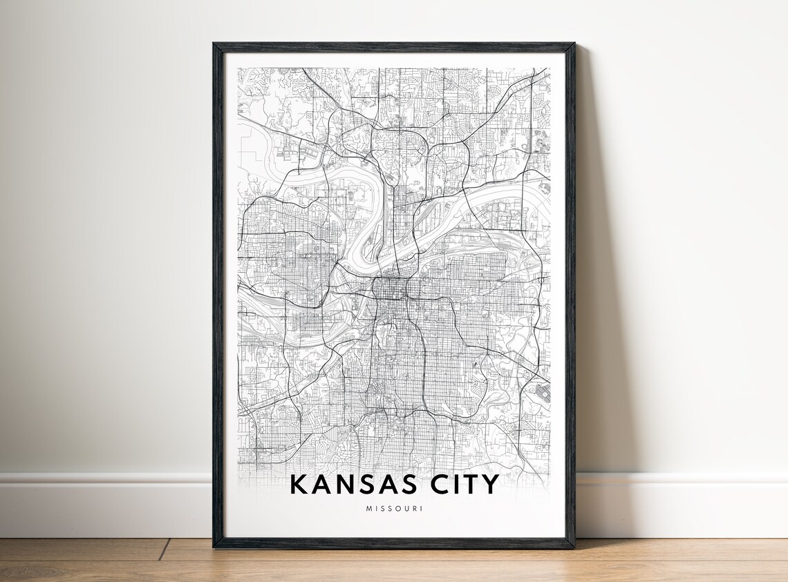 Kansas City Black and White Map Art Print