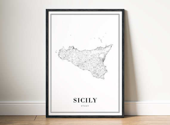 Sicily Italy Map Poster, Travel Map Wall Art