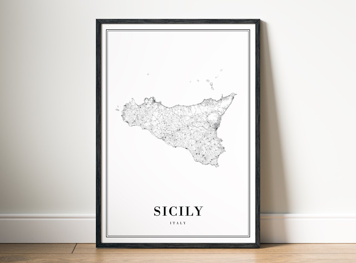 Sicily Italy Map Poster, Travel Map Wall Art
