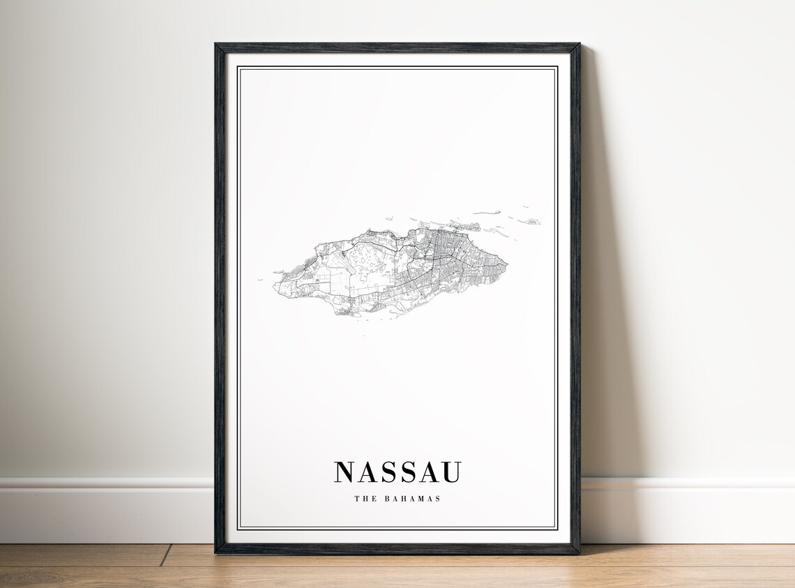 Minimalist Nassau The Bahamas Black and White Island Map Poster
