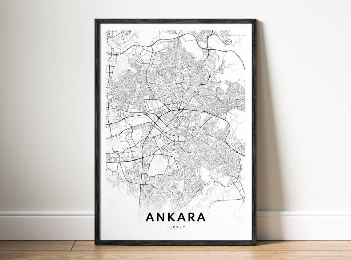 Ankara Turkey City Map Street Plan Minimalist Black White Poster