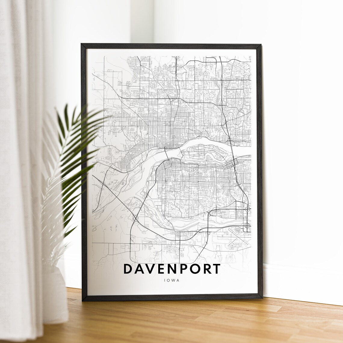 Davenport Iowa Minimalist Black and White City Street Map Poster - Image 2