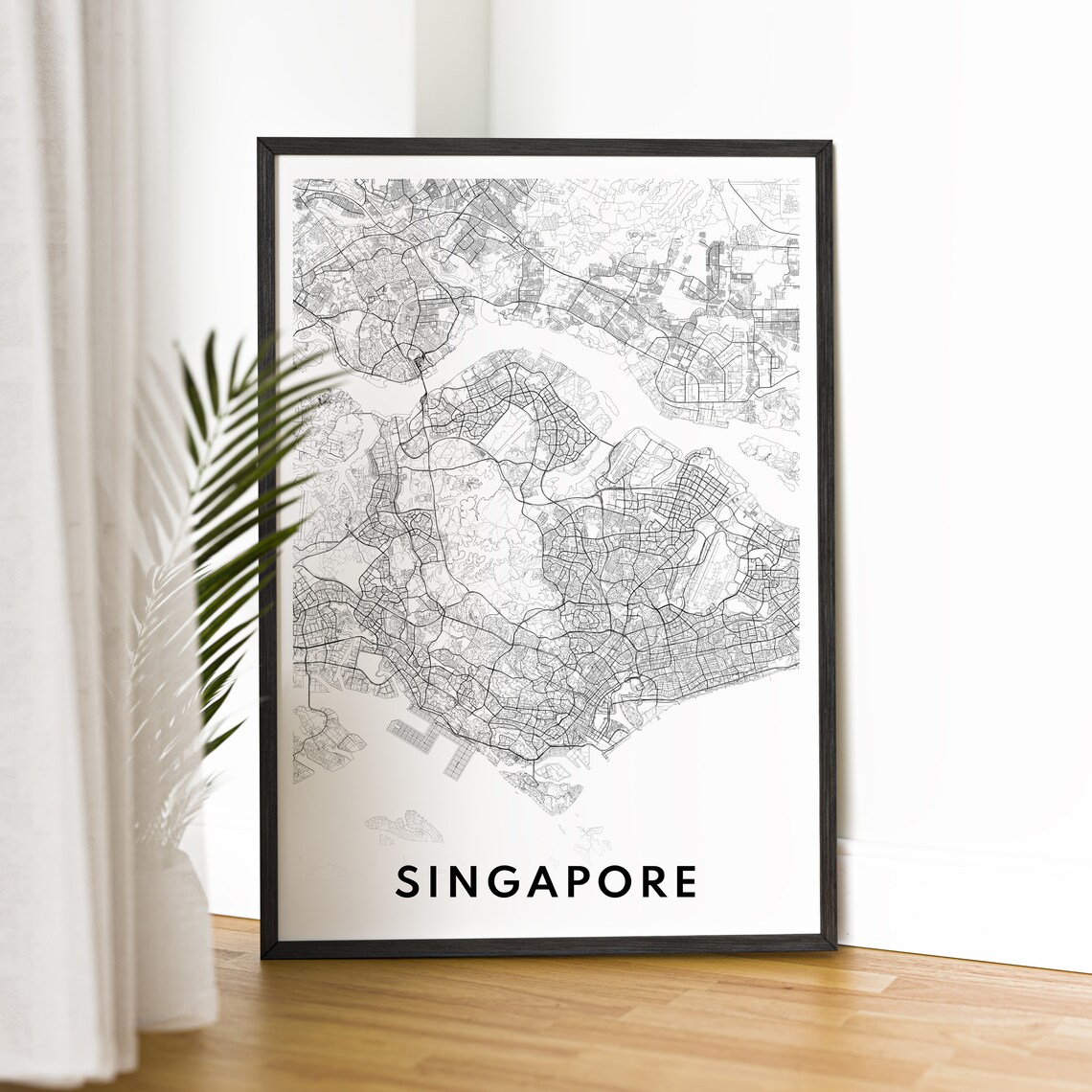 Singapore Map Poster, Black and White Travel Print - Image 2