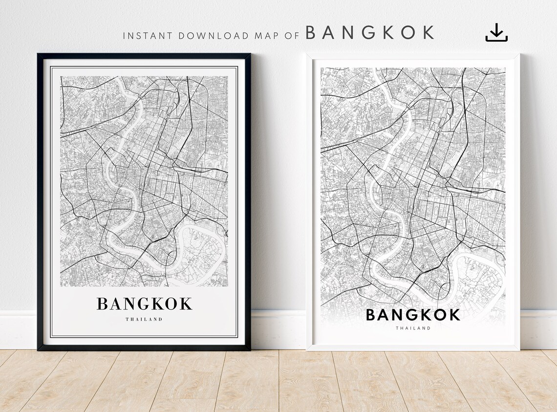 Bangkok Thailand Street Map Black and White City Line Art Poster - Image 5