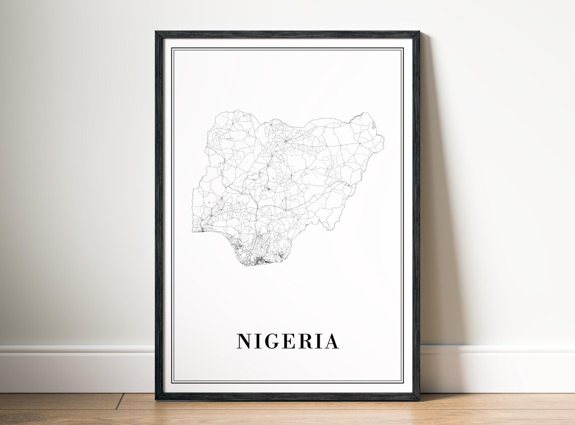 Nigeria Country Outline Black And White Minimalist Map Line Art Poster - Image 5