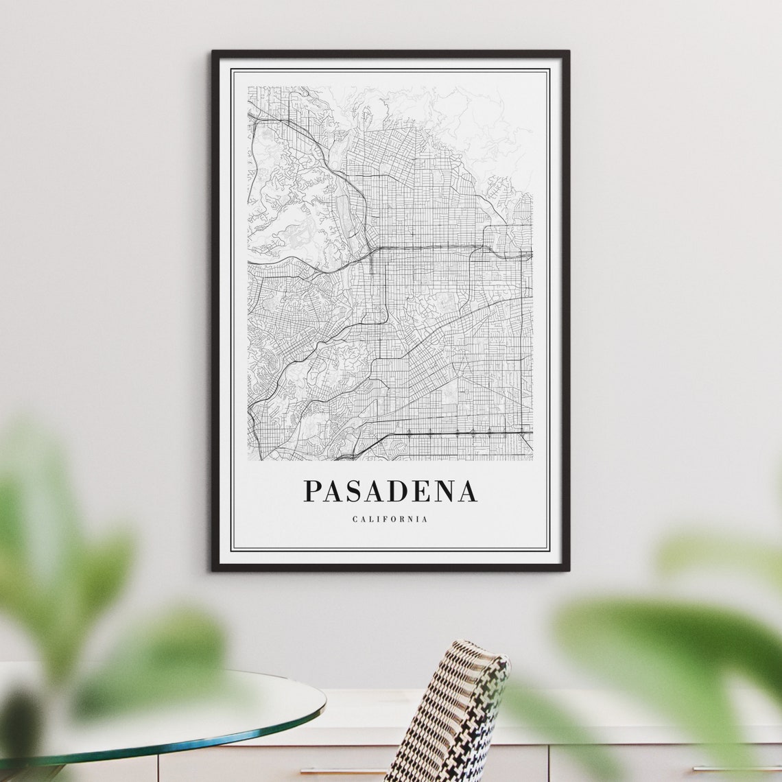 Pasadena California Minimalist Black and White City Map Poster - Image 3