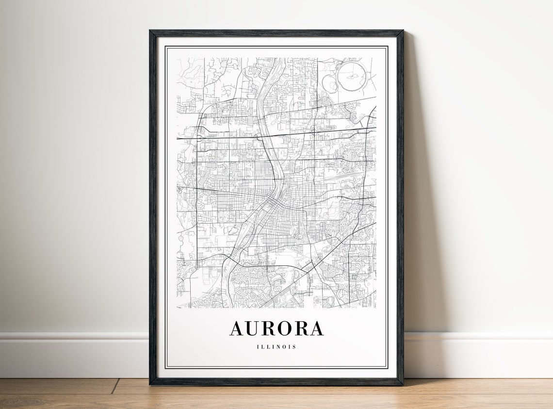 Minimalist Aurora Illinois Black and White Street Map Poster - Image 5