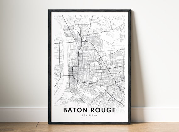 Baton Rouge Louisiana Map Print, Black and White