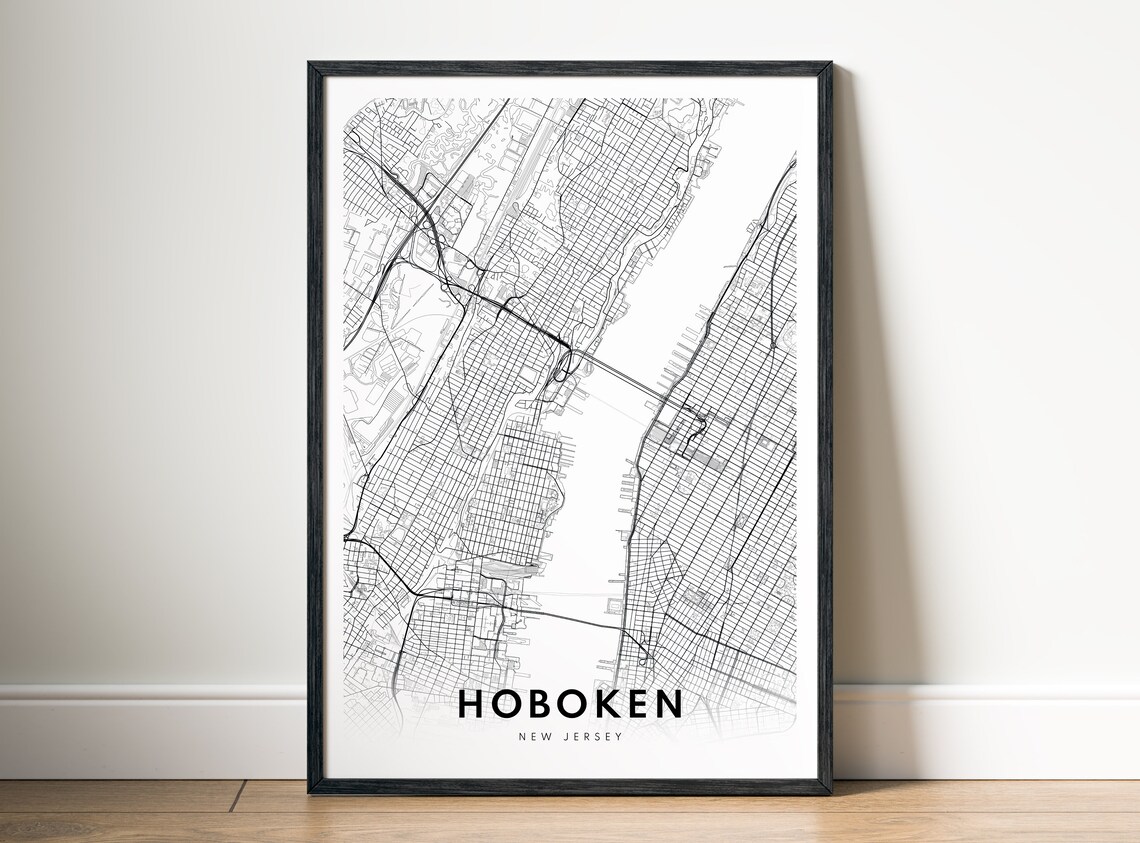 Hoboken New Jersey City Street Map Fine Minimal Line Art Print