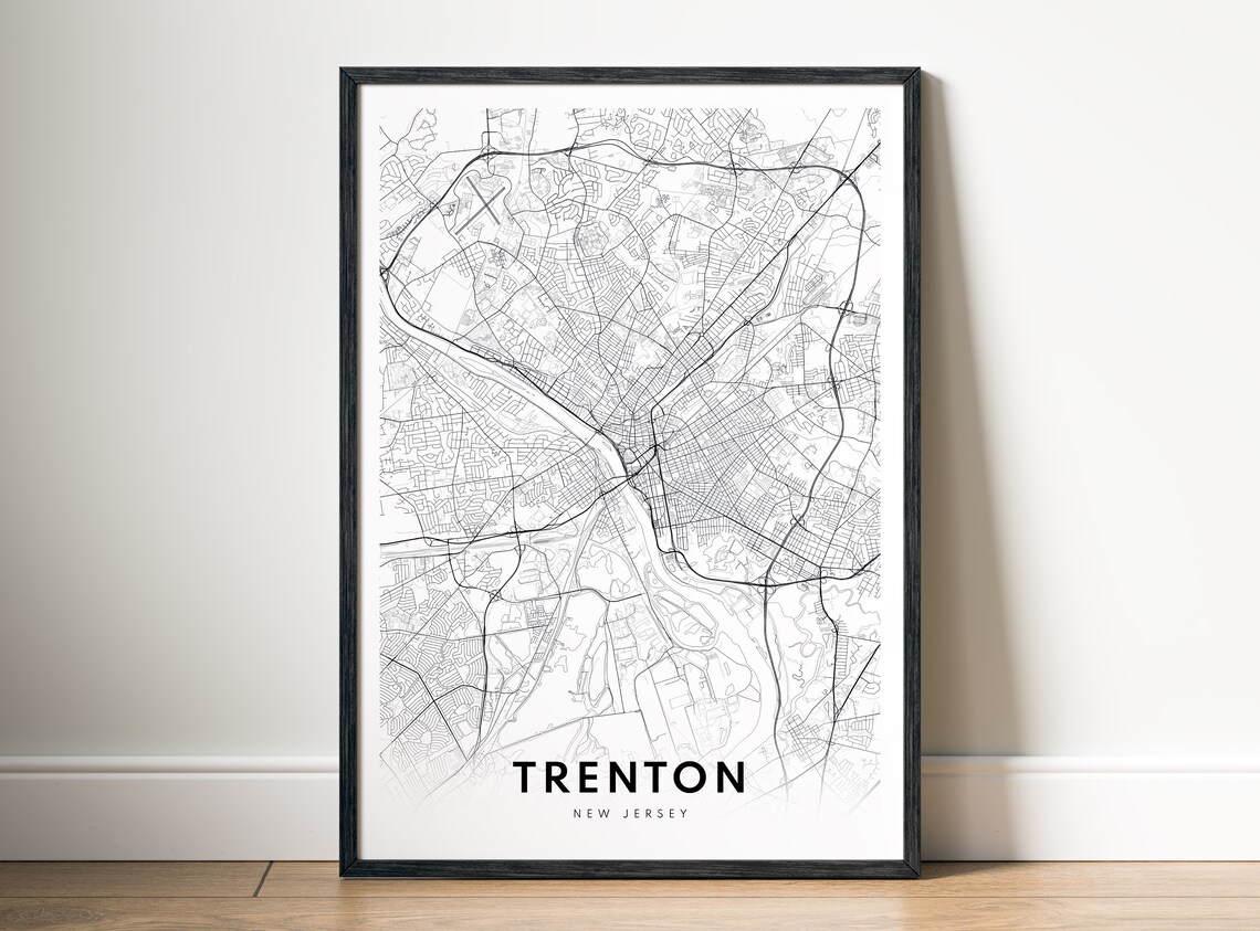 Trenton New Jersey Minimalist Black and White City Map Sketch Poster