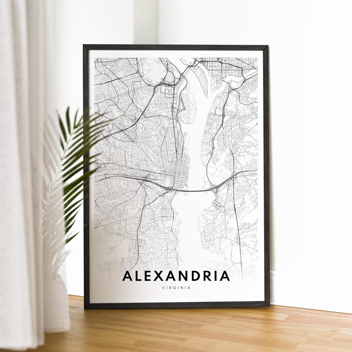 Alexandria Virginia Black And White Classic Street Map Line Art Poster - Image 2