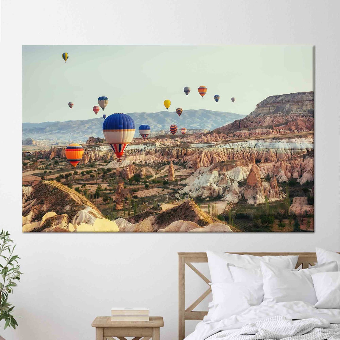Hot Air Balloons Over Cappadocia Turkey Rocky Valley Landscape Poster