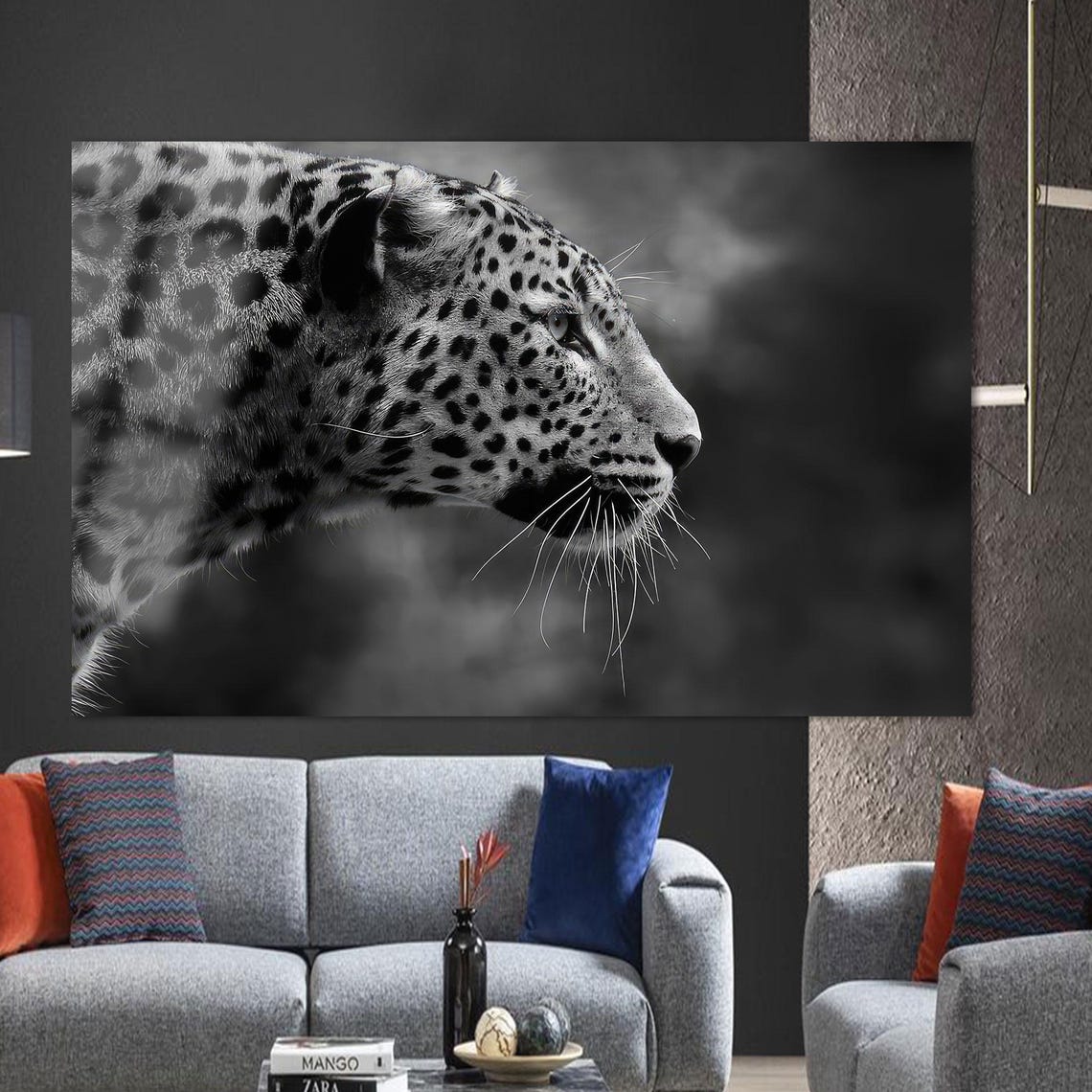 Black And White Leopard Side Profile Close Up Wildlife Poster - Image 2