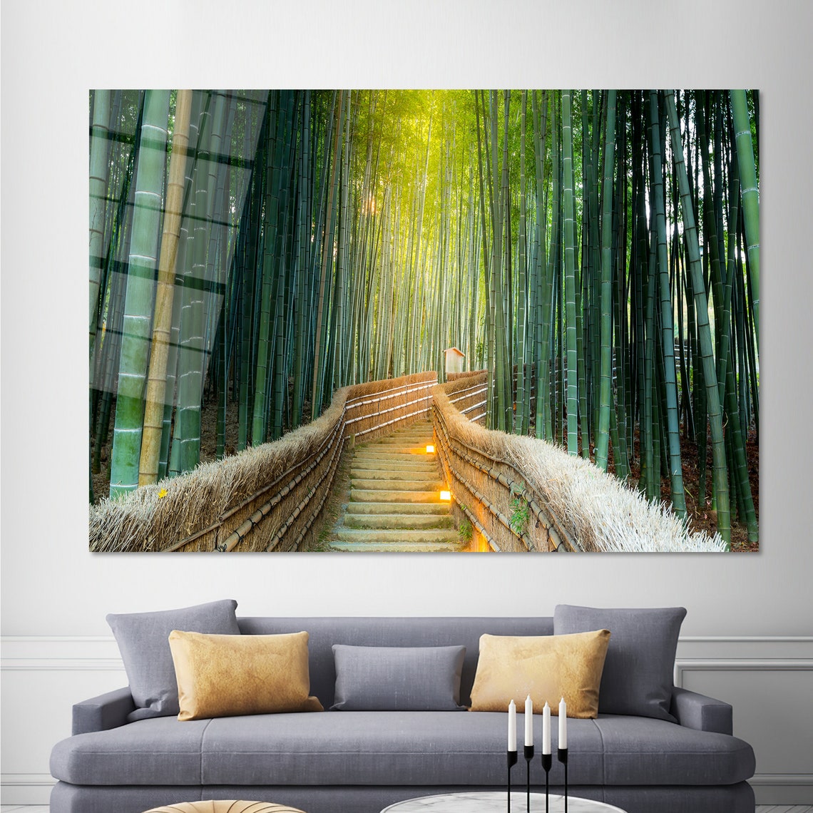 Kyoto Bamboo Forest Illuminated Stone Steps Landscape Poster - Image 2