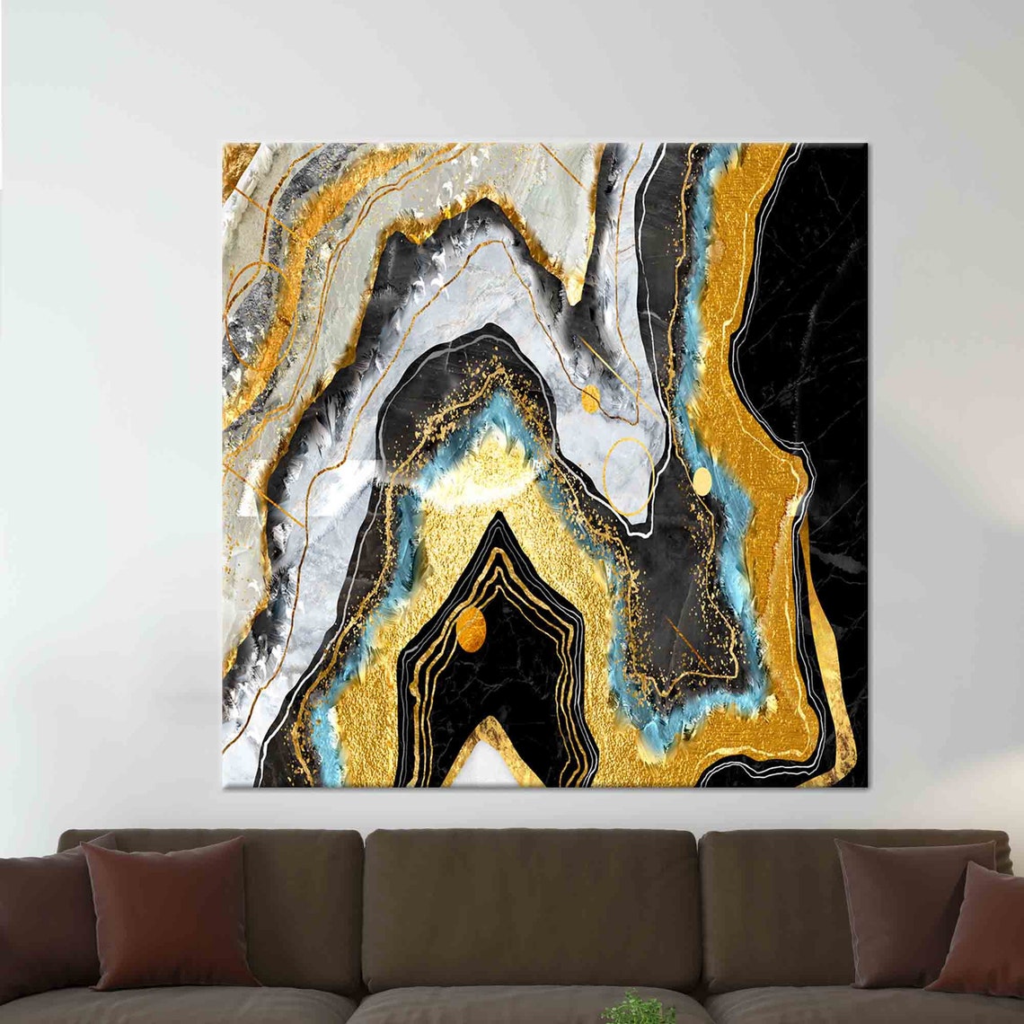 Black Gold and White Marble Geode Crystal Abstract Wall Decor Poster