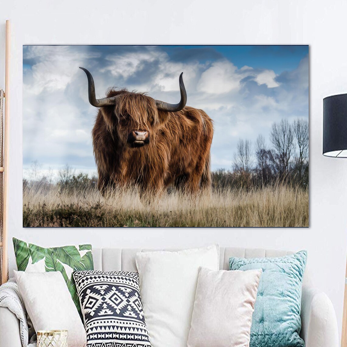 Highland Cow Standing In Grassy Field Rustic Farmhouse Animal Poster - Image 2