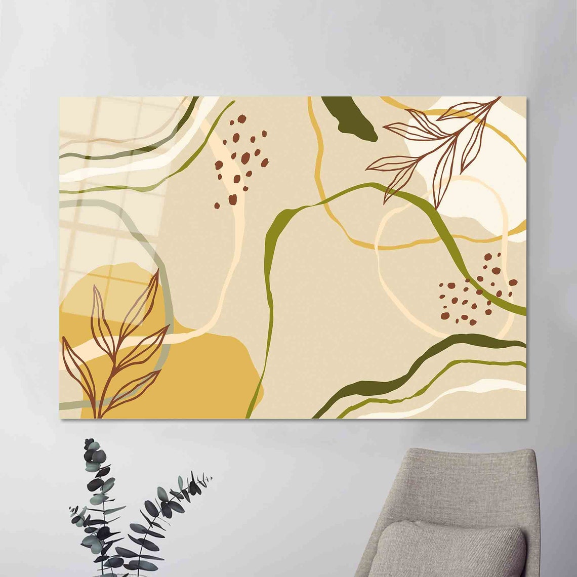 Beige Abstract Botanical Line Art Minimalist Modern Wall Poster - Image 2