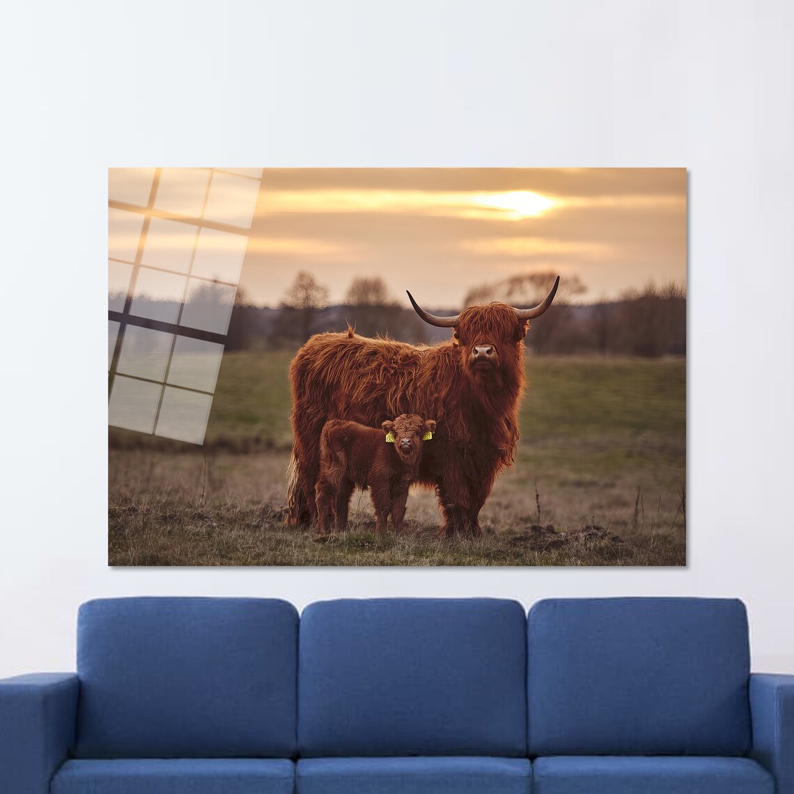 Highland Cow And Calf Golden Sunset Meadow Wildlife Photography Poster - Image 2