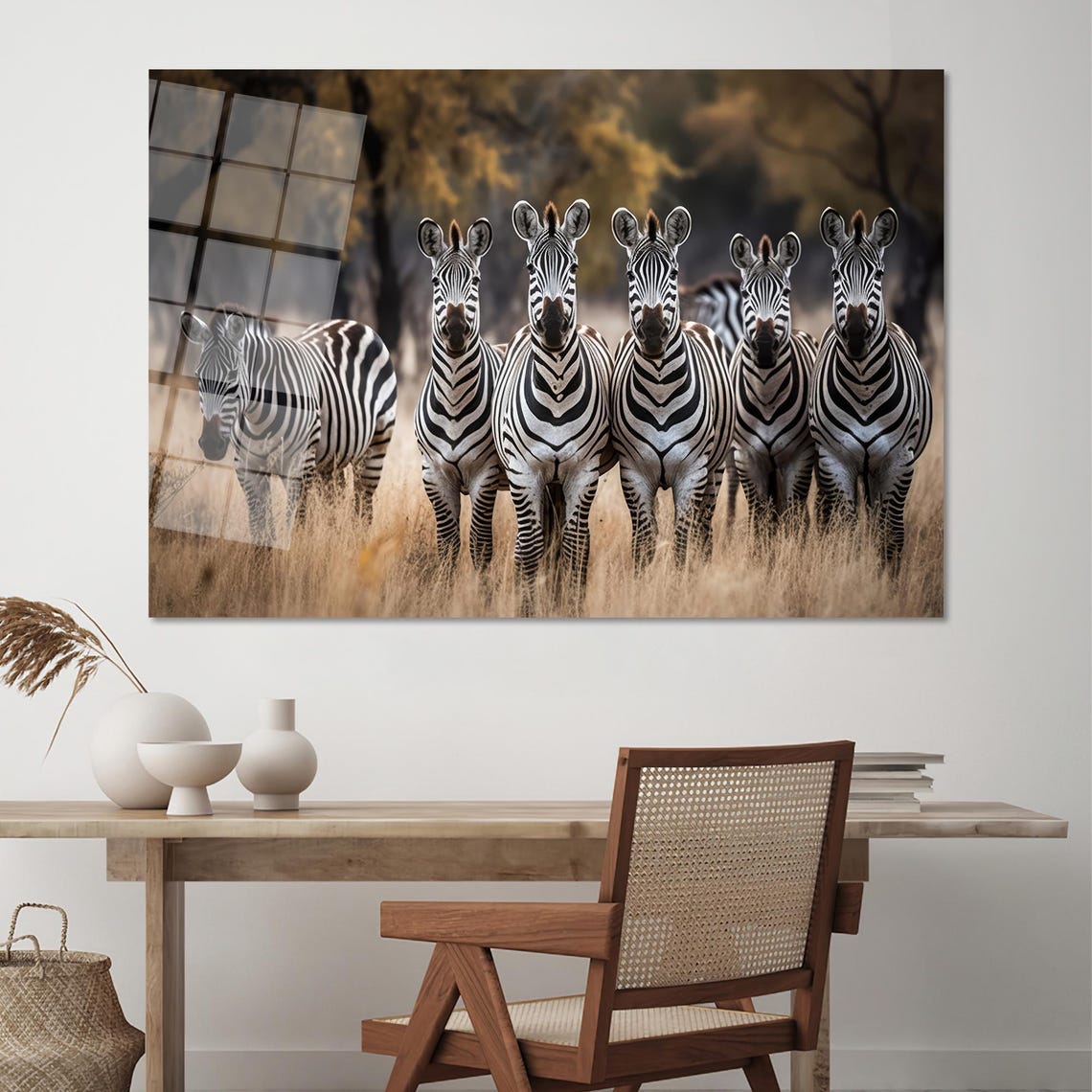 Six Zebras Staring At The Camera In The Golden Savanna Poster - Image 2