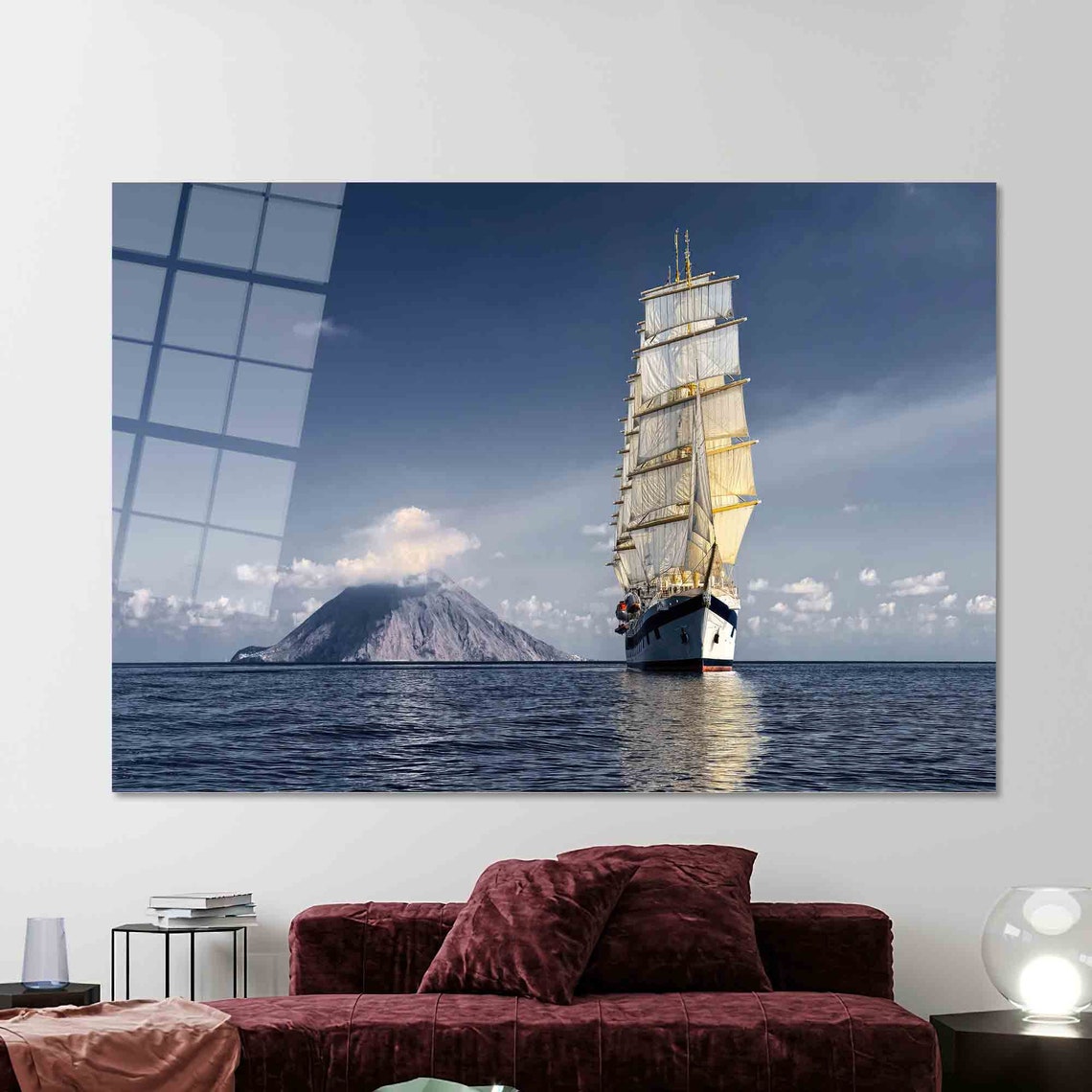 Tall Sailing Ship Full Sails by Volcanic Island Ocean Poster - Image 2