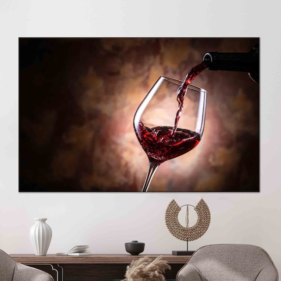 Red Wine Pouring Into Glass Dramatic Dark Kitchen Bar Poster