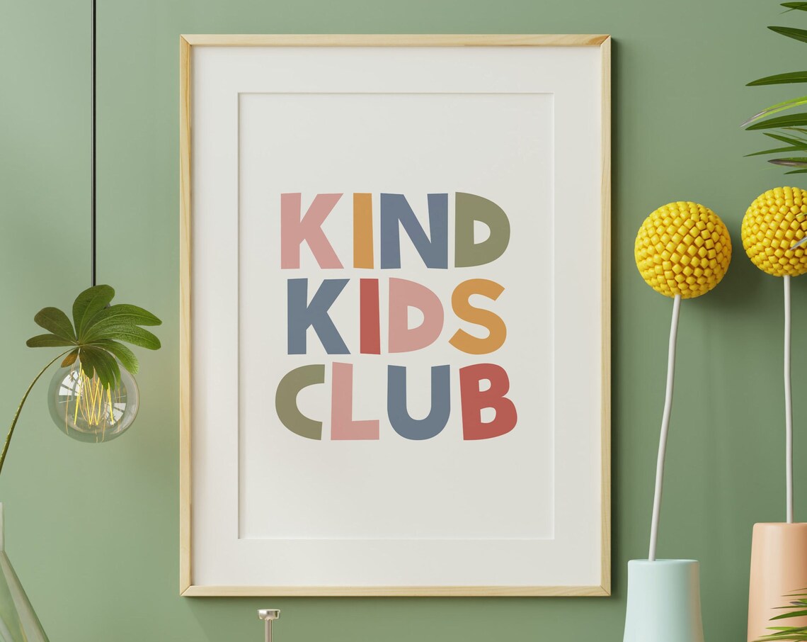 Kind Kids Club Colorful Playful Classroom Kids Quote Art Poster