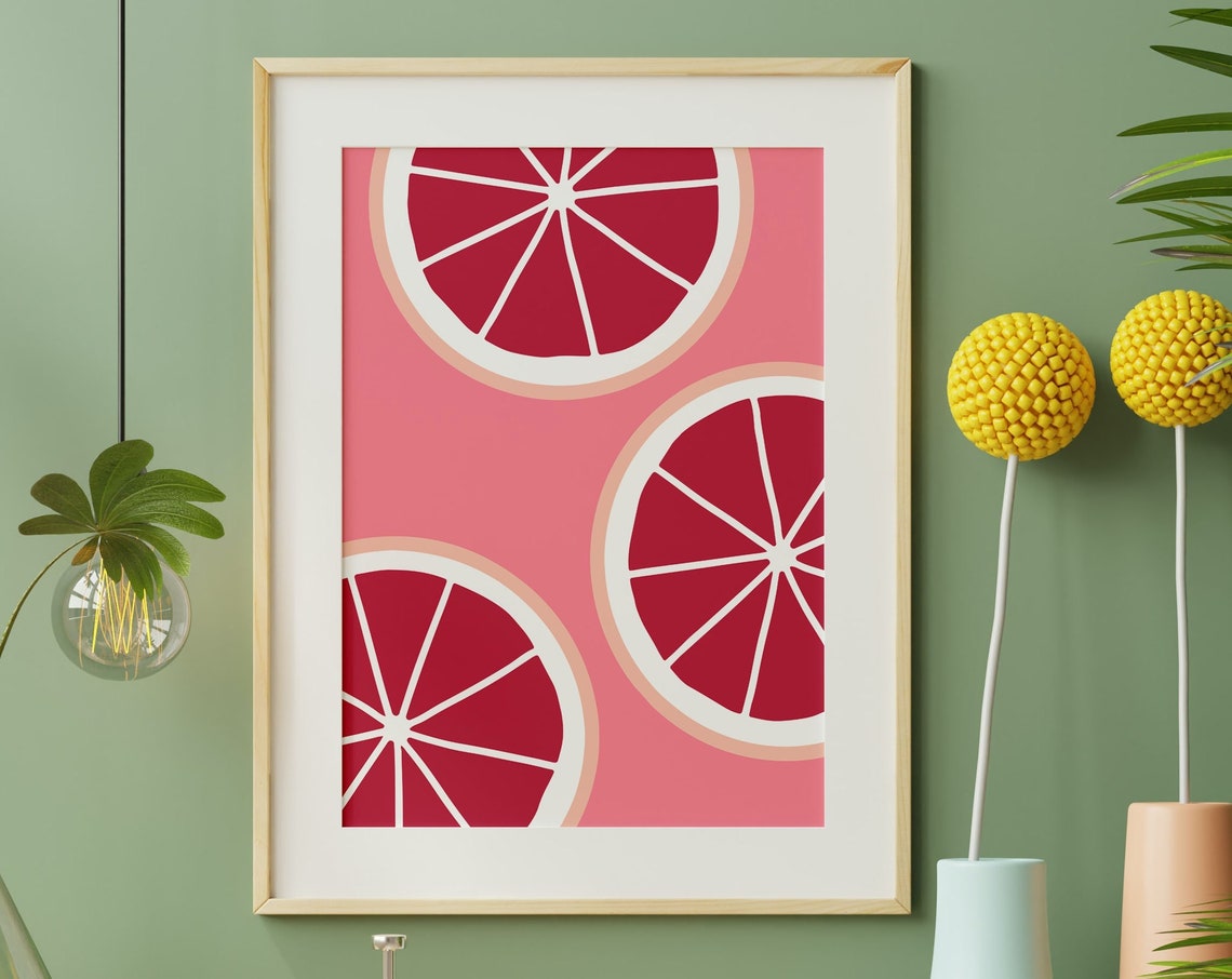 Pink Grapefruit Print Grapefruit Slice Wall Art Kitchen Print Modern Boho Print Fruit Wall Art Kitchen Decor Instant - Image 3