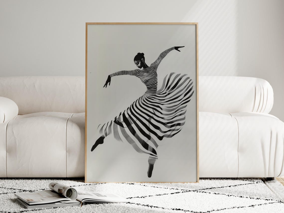 Black White Dancer Abstract Figure Art Print - Image 2