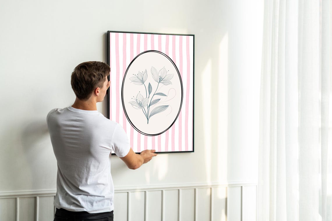 Vintage Pink Striped Floral Nursery Decor Art Print - Image 6