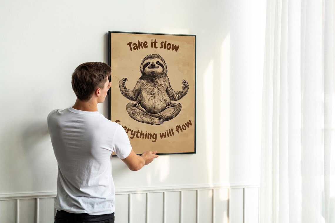 Yoga Sloth Funny Kitchen Wall Art, Cute Quote - Image 5
