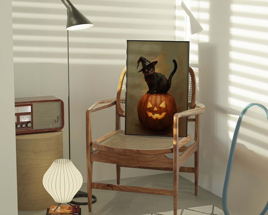 Cute Black Cat Halloween, Vintage Witchy Cat In Pumpkin - Image 4