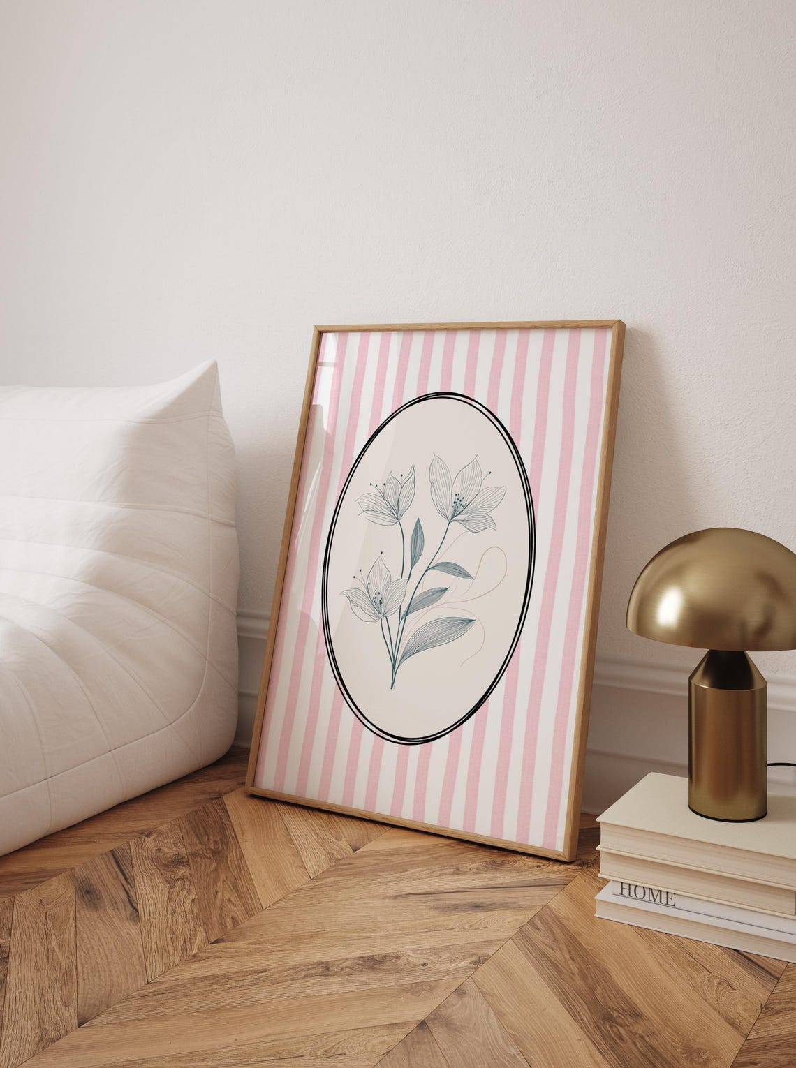 Vintage Pink Striped Floral Nursery Decor Art Print - Image 3