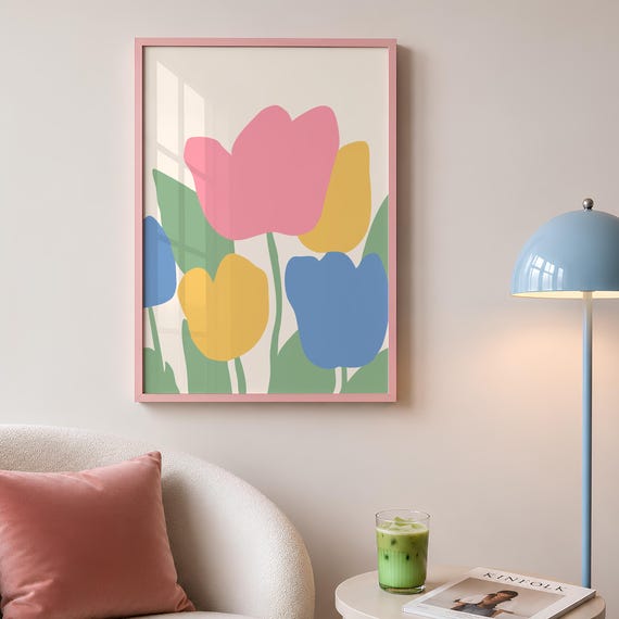 Abstract Floral Print Tulips Danish Pastel Decor Boho Botanical Poster Digital Download