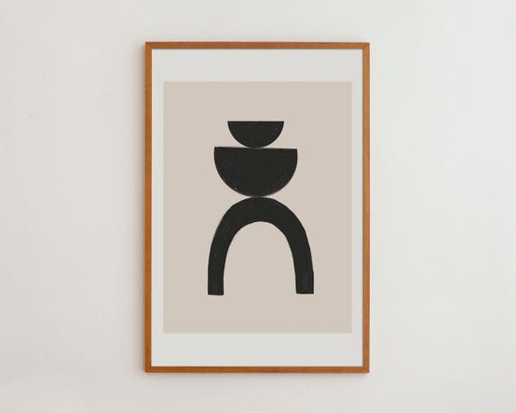 Abstract Geometric Art Print Black And Beige Shapes